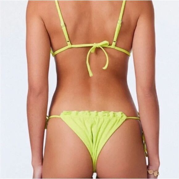 New! Set! It's Now Cool x Free People the frill tri eco neon lime rib‎ bikini, S - Picture 7 of 16